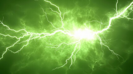 Fototapeta premium Thunderstorm lightning strike isolated on a green screen, glowing with intense electric energy.