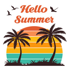 Obraz premium Summer Vacation Beach Poster with Palm Trees and Ocean Landscape