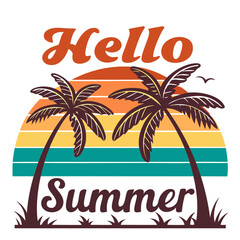 Obraz premium Summer Vacation Beach Poster with Palm Trees and Ocean Landscape