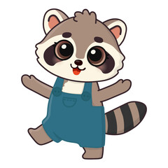 Cute happy raccoon. Cartoon character for greeting card, invitation, stickers. Vector illustration. Isolated on white background