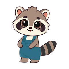 Cute happy raccoon. Cartoon character for greeting card, invitation, stickers. Vector illustration. Isolated on white background