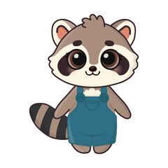 Cute happy raccoon. Cartoon character for greeting card, invitation, stickers. Vector illustration. Isolated on white background