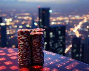 Casino chips close-up, casino scene