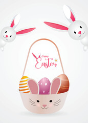 Easter Bag with colorful eggs bunny vector poster