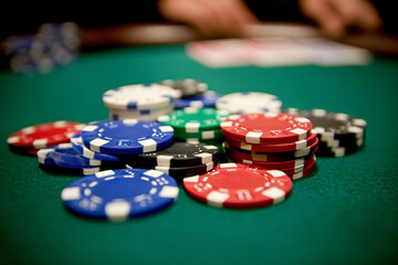 Naklejka premium Casino chips close-up, casino scene