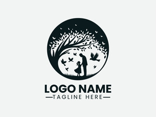 father and daughter under tree with birds in circle. Family bonding