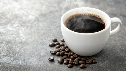 Obraz premium Aromatic Cup of Coffee with Roasted Beans