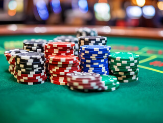 Fototapeta premium Casino chips close-up, casino scene