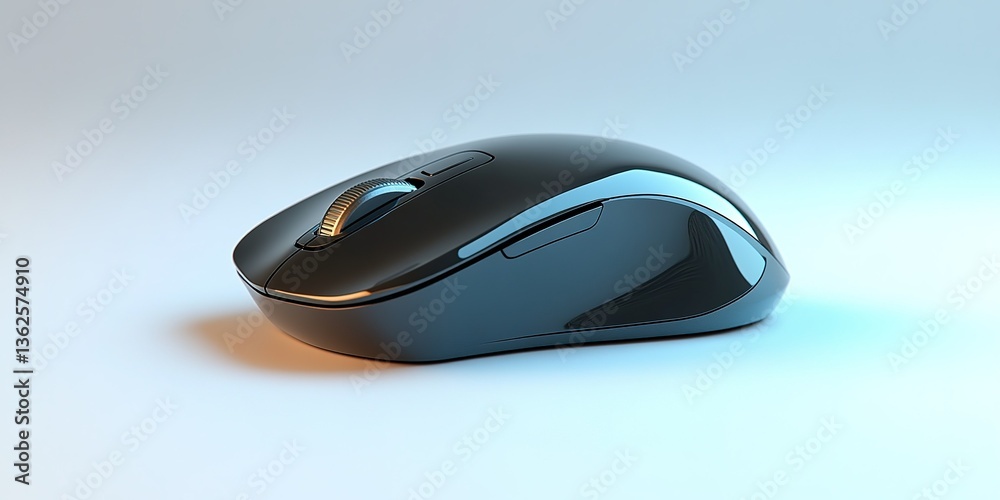 Poster wireless computer mouse on a soft surface with a minimalistic aesthetic in natural light setting