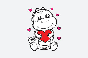 cute baby dinosaur Black and White Vector