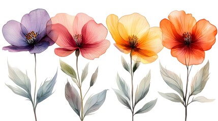 Botanical spring pressed flower composition with soft airy brushstrokes vintage floral aesthetic watercolor illustration