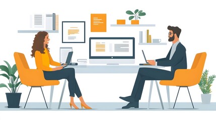 Fototapeta premium Business leader providing feedback to an employee in a modern office strategy illustration