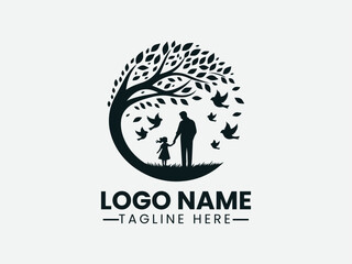 father and daughter under tree with birds in circle. Family bonding