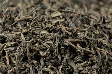 Dark and Twisted Ruhunu Tea Leaves. Pure Ceylon Tea Macro