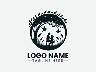 father and daughter under tree with birds in circle. Family bonding