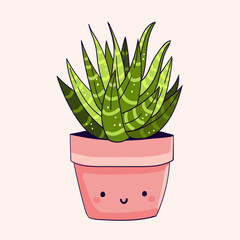 green echeveria succulent cactus in cute pot illustration vector on isolated white background