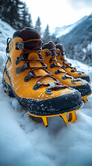 Hiking boots with crampons