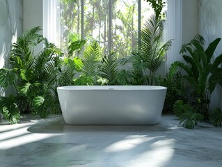 Serene bathroom sanctuary with lush greenery blending relaxation and nature