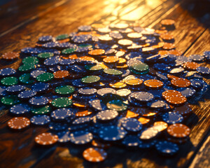 Obraz premium Casino chips close-up, casino scene