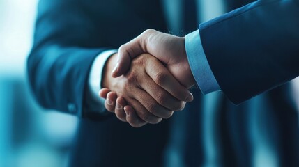 HR employee onboarding concept. Two individuals shaking hands in a business setting.