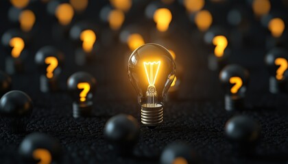 Illuminated Light Bulb Push Button And Off Question Mark Buttons For Problem-Solving And Faq Service. Helpful Tools For Troubleshooting.