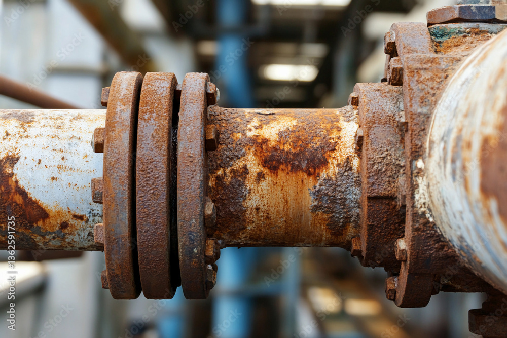 Aufkleber Close-up of a rusty pipe end details in an industrial setting Generative AI