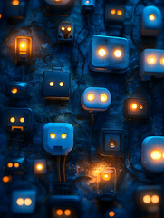 Interconnected wall plugs glow warmly with eerie lights