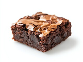 Single Chocolate Brownie Isolated on White Background for Food Photography
