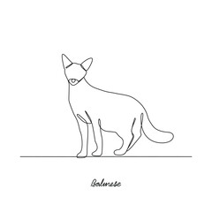 One continuous line drawing of Balinese Cat vector illustration. Various of Cat themes design concept with simple linear style vector. Cat are domesticated mammals, loyalty and companionship to human.