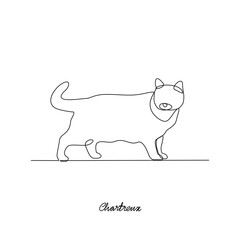 One continuous line drawing of Chartreux Cat vector illustration. Various of Cat themes design concept with simple linear style vector. Cat are domesticated mammals, loyalty and companionship to human