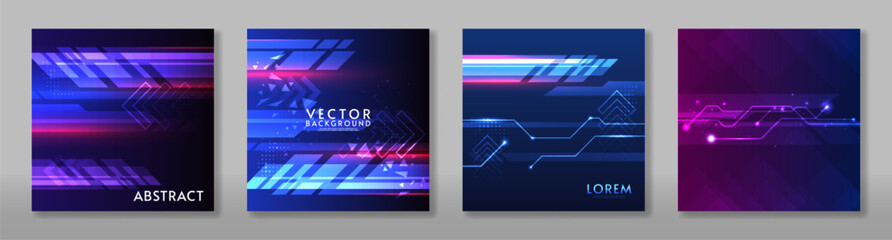 Vector illustration. Dark backdrop with bright neon lines and glow lights. Design for poster, cover, banner, invitation.