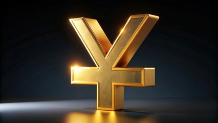 Fototapeta premium Golden Yen: A gleaming, three-dimensional golden yen symbol, elegantly rendered against a sophisticated dark backdrop, representing wealth and economic prosperity.
