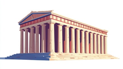 Obraz premium Ancient Greek temple illustration, architectural drawing, 3D rendering, digital art, background image