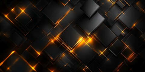 Fototapeta premium Abstract Black and Orange Glowing Squares Geometric Pattern Background Design