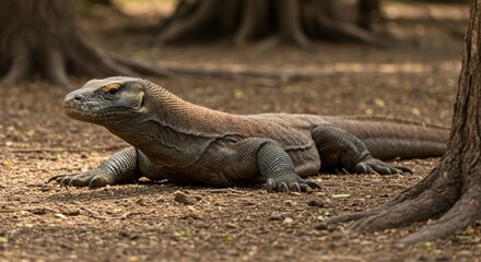 Obraz premium Komodo dragon resting in natural habitat during daytime 