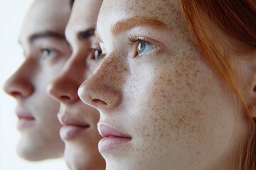 Three Diverse Faces in Profile Showing Natural Beauty and Skin Diversity