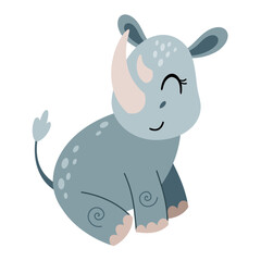 Cute cartoon rhino design. Jungle, safari, tropical animal clipart isolated. Baby animal concept illustration for nursery, character for children