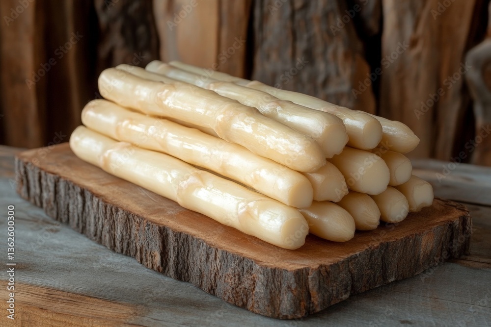 Poster traditional cheese product displayed on wooden board in rustic setting captured during daylight