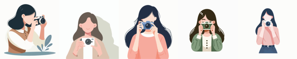 vector of woman taking photo

