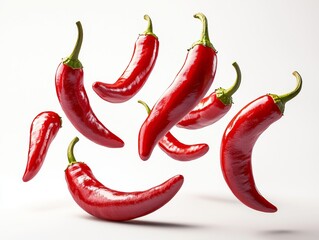 Dynamic composition featuring a vibrant assortment of fiery red chili peppers
