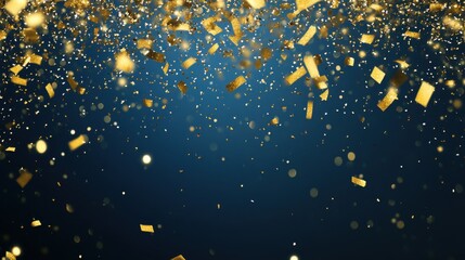 minimalist confetti background for awards ceremony or powerpoint presentation with blue background and gold, festive abstract wallpaper.