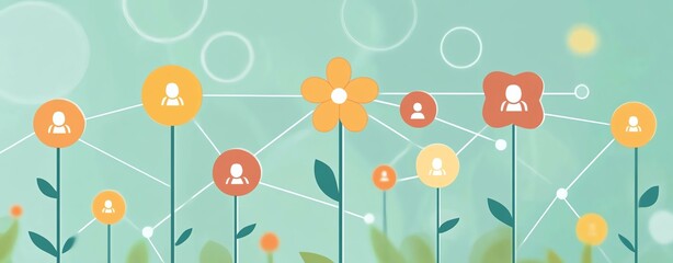 Spring HR planning Colorful flowers representing social connections.