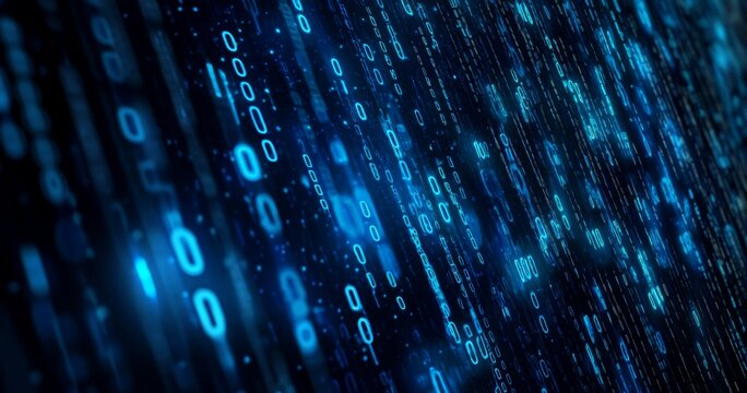 Abstract blue background with flowing lines made of binary code and data, symbolizing the flow or delivery