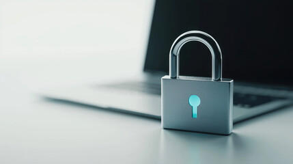 Fototapeta premium robust metallic digital padlock with glowing keyhole stands prominently on sleek surface, symbolizing security and protection in digital age