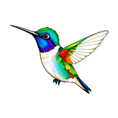 Fototapeta premium Rainbow Hummingbird in Flight Vibrant Bird Illustration Tropical Bird