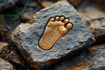 Naklejka premium Footprint card: A small baby's footprint is next to it.