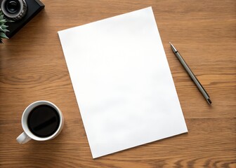 Blank A4 paper on wooden table background. Mock up for design