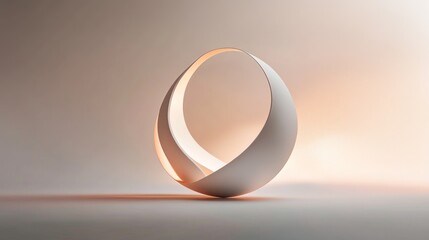 Abstract white sculpture glows, studio background, minimalist design, product mockup