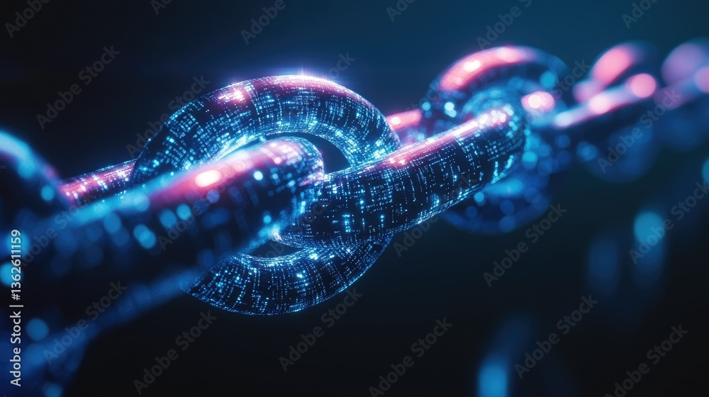 Poster abstract glowing blockchain network with smart contract integration, real-time transactions, and enc