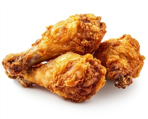 Crispy Fried Chicken Drumsticks on White Background Perfect for Dinner